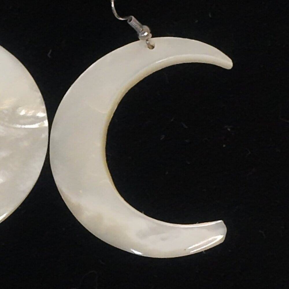 Mother of Pearl Crescent Moon Hoops Earrings - Picture 5 of 5